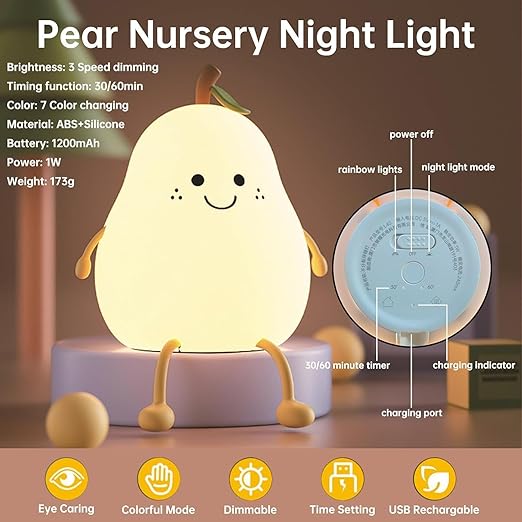 Rechargeable Silicone Pear Night Lamp